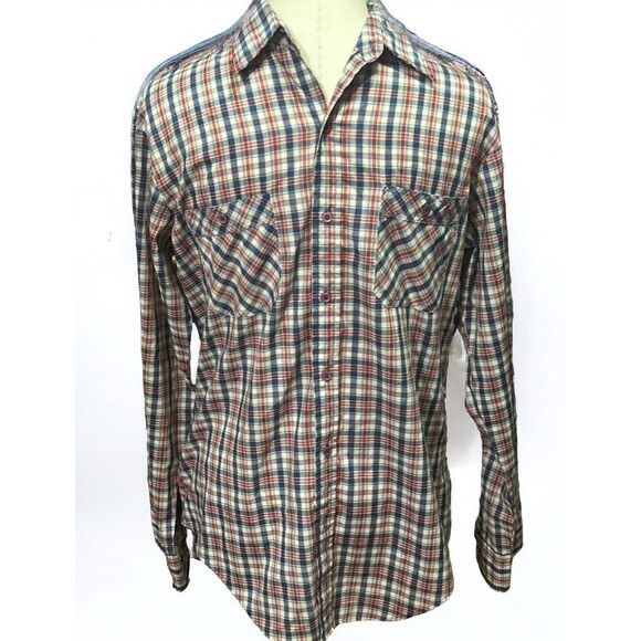 Vintage 70s Sears Thumbs Up Plaid Shirt Button Up Lightweight Men’s Size M - Picture 1 of 4